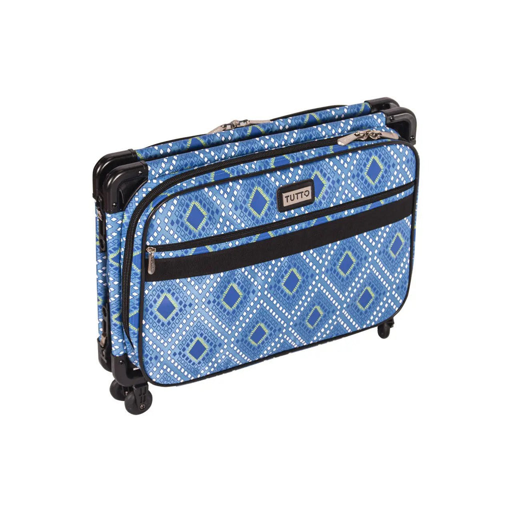 SewingMachinesPlus 20-inch blue diamond print rolling sewing machine carry-on case Tutto