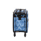 SewingMachinesPlus 20-inch blue diamond print machine-on-wheels carry-on suitcase with geometric fabric