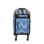 20-inch blue diamond-print machine-on-wheels carry-on luggage