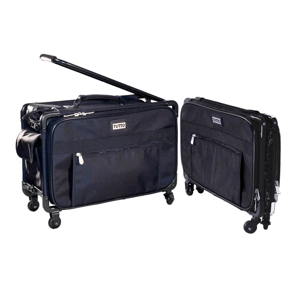 Tutto 20-inch Medium Machine On Wheels bag set, black fabric with Tutto logo, two rolling bags.