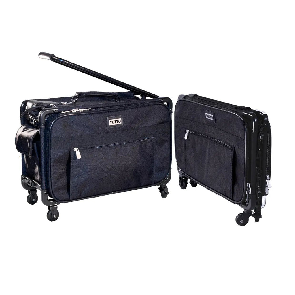 Tutto 20-inch Medium Machine On Wheels bag set, black fabric with Tutto logo, two rolling bags.
