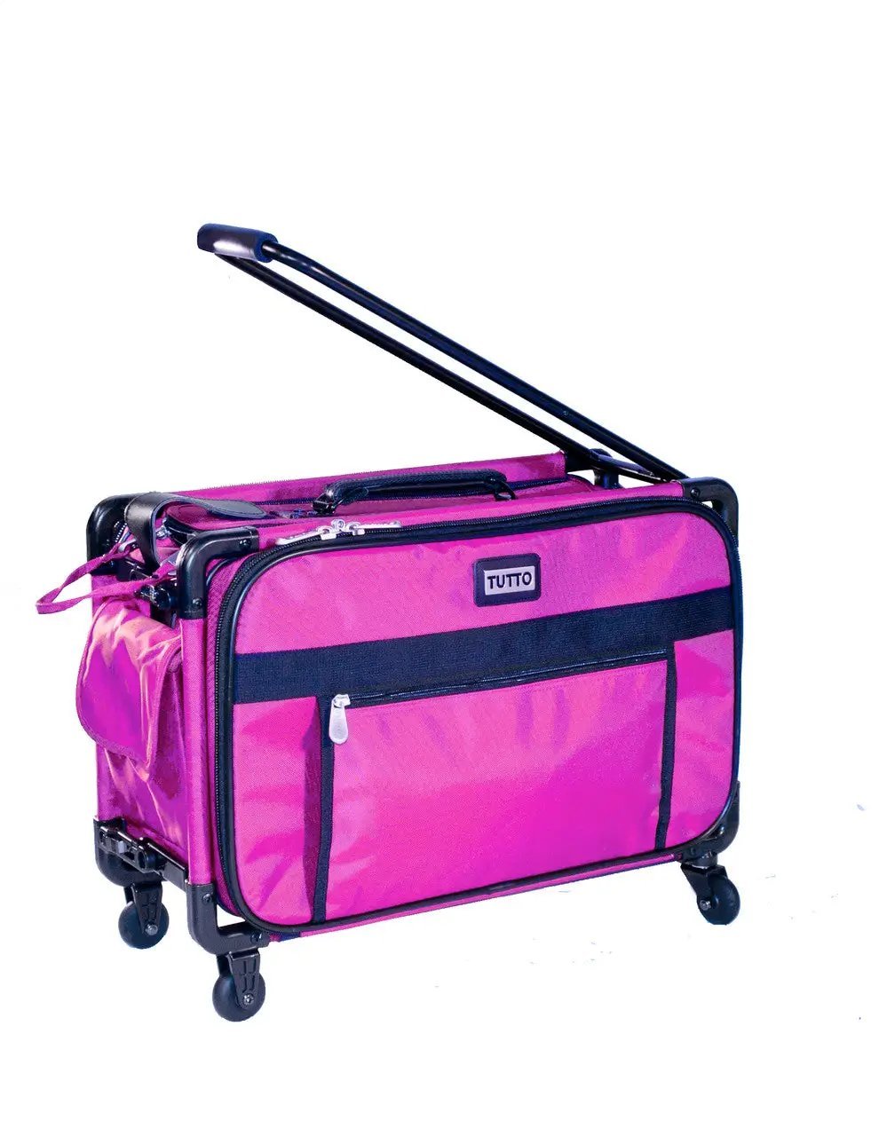 Tutto 20-inch pink machine on wheels bag with navy accents