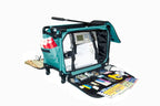Tutto 20-inch Medium Machine On Wheels turquoise sewing-machine bag with front pockets and accessories.