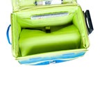 21-inch EZ-Glide Trolley sewing bag by Tutto in blue and lime green with interior organizer pockets