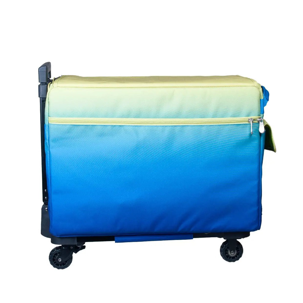 Tutto 21-inch EZ-Glide rolling sewing basket in blue-to-lime gradient with wheels