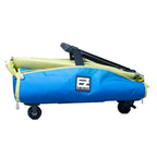 Tutto EZ-Glide 21in trolley machine bag in blue with lime-green trim, rolling sewing basket.