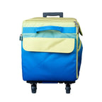 21 inch EZ-Glide trolley machine bag by Tutto in blue and lime green with front pocket and wheels