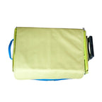 Tutto 21-inch EZ-Glide Trolley machine bag in lime green with blue accents; sewing basket