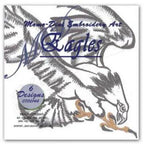 Momo-Dini Embroidery Designs Eagles collection cover with grayscale eagle illustration and blue logo; 6 designs, 0700144
