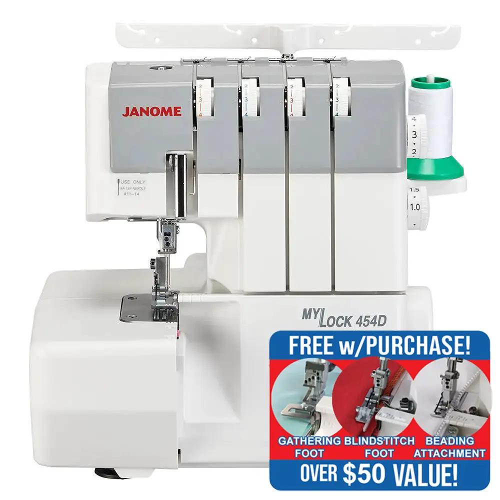 Janome MyLock 454D overlock serger machine, white with gray accents