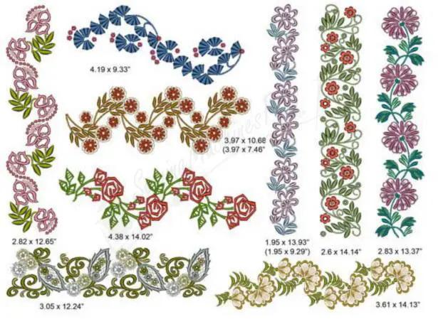 Momo-Dini Embroidery Designs - Fancy Laces 2 set of multicolor floral lace embroidery motifs