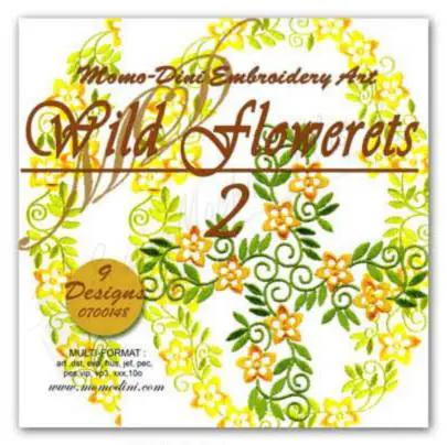 Momo-Dini Embroidery Designs - Wild Flowerets 2, yellow-green floral embroidery motif