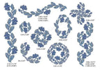 Momo-Dini embroidery designs: Blue Peony collection of blue rose embroidery motifs and floral frames.