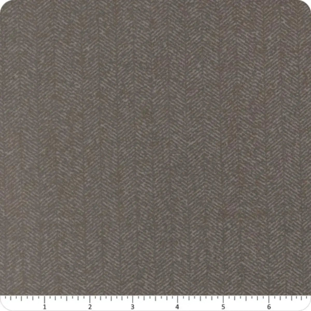 Flannel Gatherings Basics Titanium Herringbone cotton flannel fabric by Primitive Gatherings featuring a subtle gray herringbone pattern.
