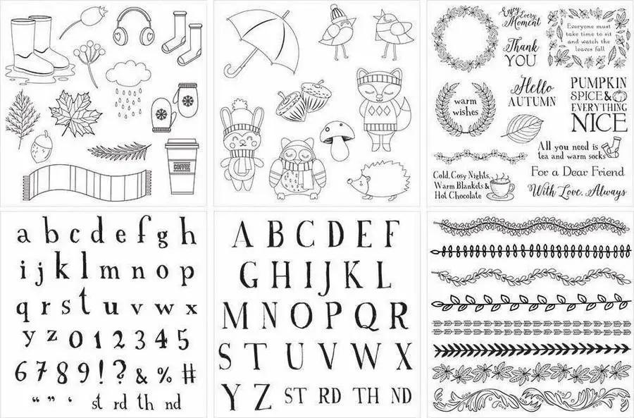 Threaders Embroidery Transfer Sheets Autumn set of 3 with alphabet sheets, decorative borders, and seasonal motifs.