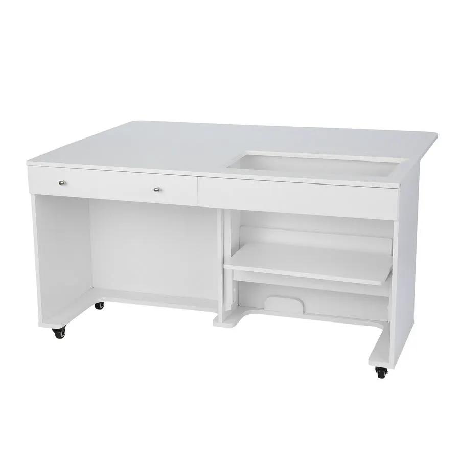 Kangaroo II Sewing Cabinet white by Kangaroo Sewing Furniture with two top drawers and right-side shelves on casters