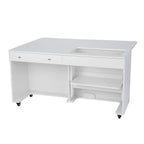 Kangaroo II Sewing Cabinet white by Kangaroo Sewing Furniture with two top drawers and right-side shelves on casters
