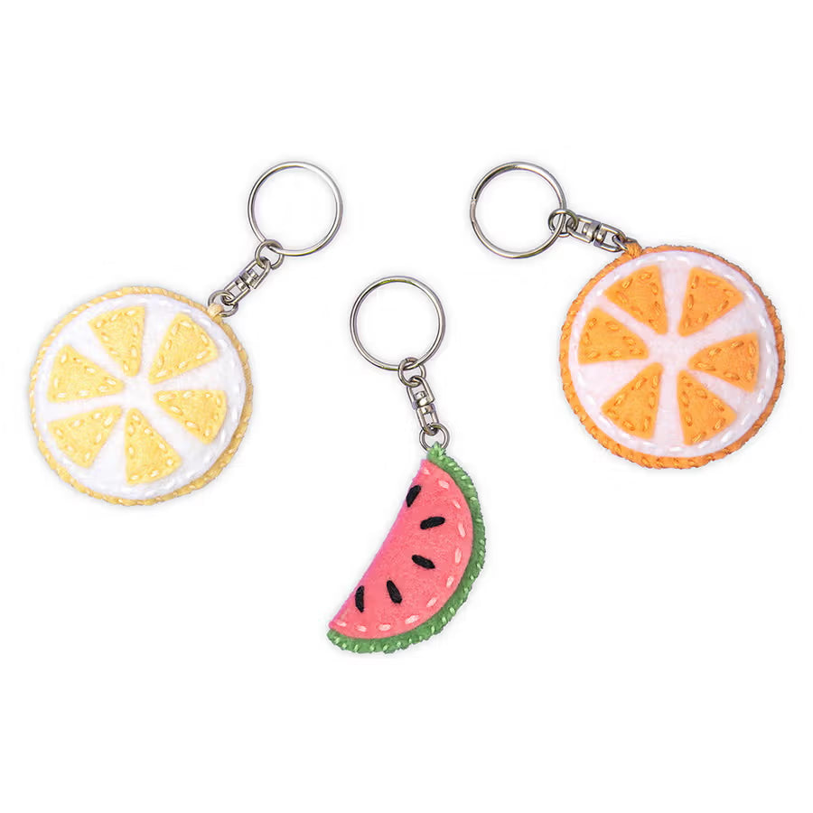 Sizzix Bigz Die Fruit Shapes by Laura Kate keychains; three fruit shapes: orange slices and watermelon.