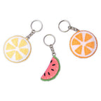 Sizzix Bigz Die Fruit Shapes by Laura Kate keychains; three fruit shapes: orange slices and watermelon.