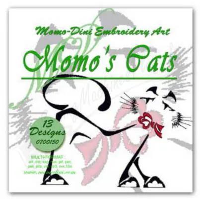 Momo-Dini Embroidery Designs - Momos Cat embroidery design, black cat with pink accents, 13 designs