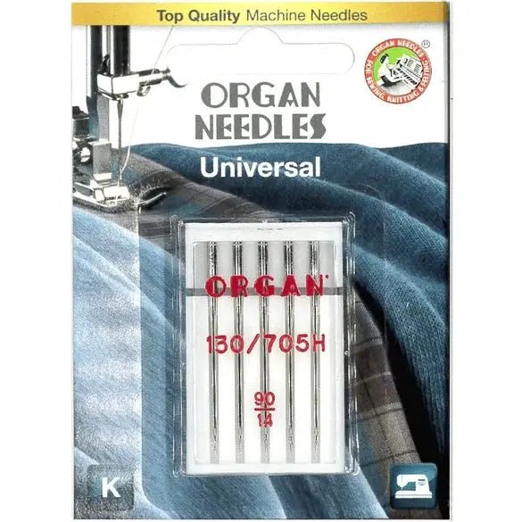 Organ Universal sewing needles 5-pack in clear blister pack; silver needles with red Organ logo