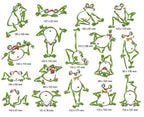 Momo-Dini Embroidery Designs Ribbit! Ribbit! frog set; green frog motifs in various sizes