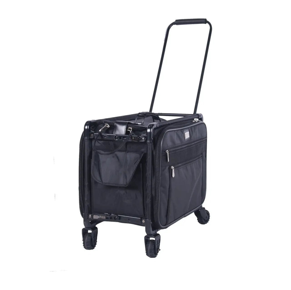 Tutto Large Black machine bag on wheeled trolley with extendable handle, multiple pockets and zippered side pockets