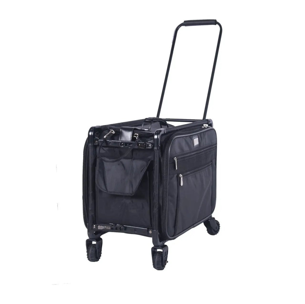 Tutto Large Black machine bag on wheeled trolley with extendable handle, multiple pockets and zippered side pockets