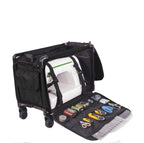 Tutto Large Black machine bag on wheels with sewing machine inside and tool organizer tray.
