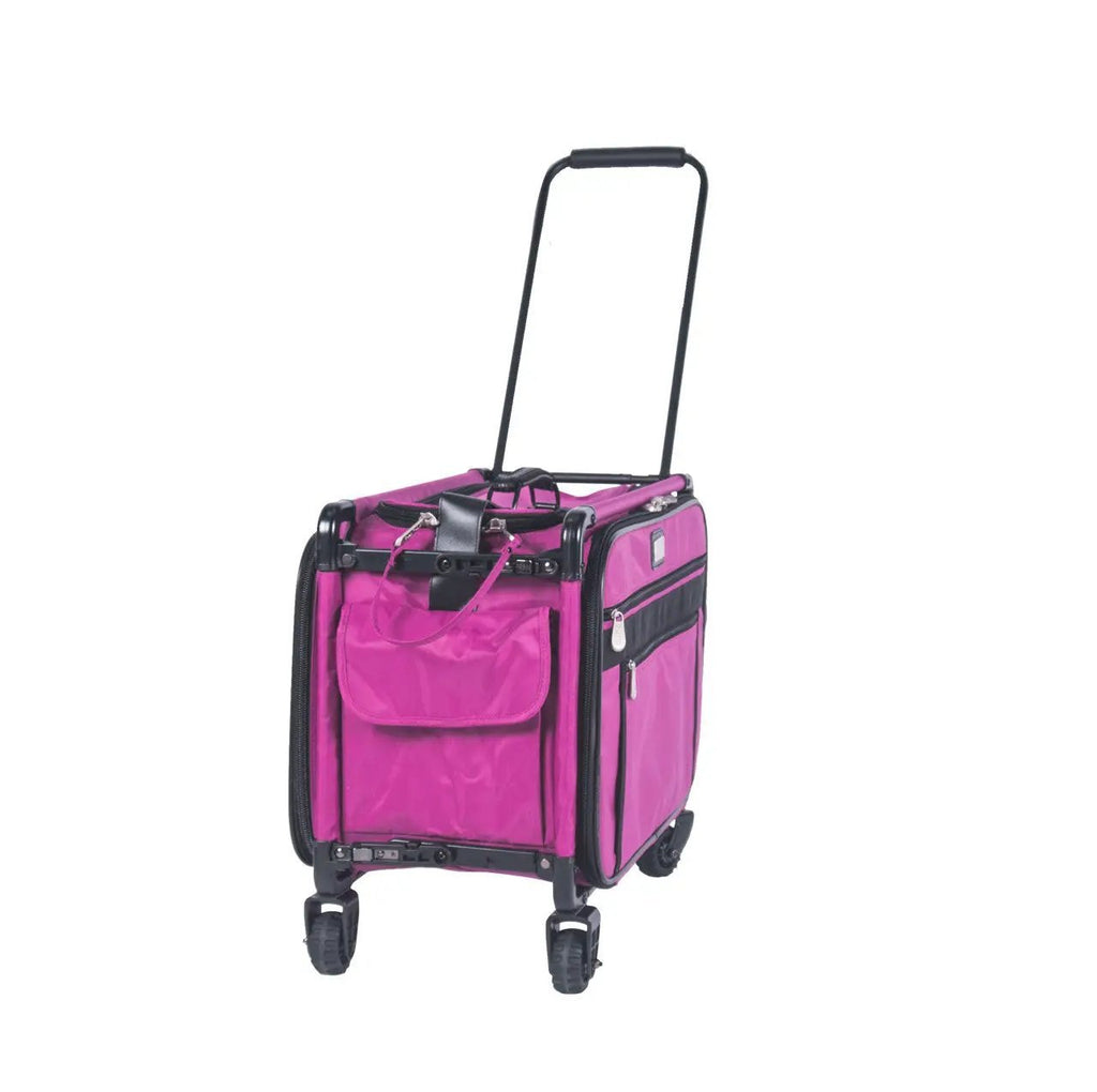 Tutto Large Pink machine bag on wheels with multiple zip pockets.