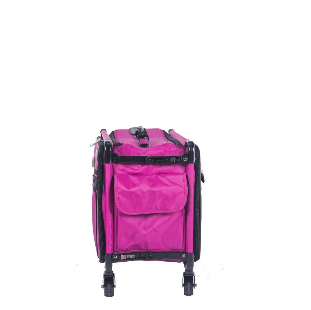 Tutto Large Pink machine bag on wheels with black frame and front pocket.