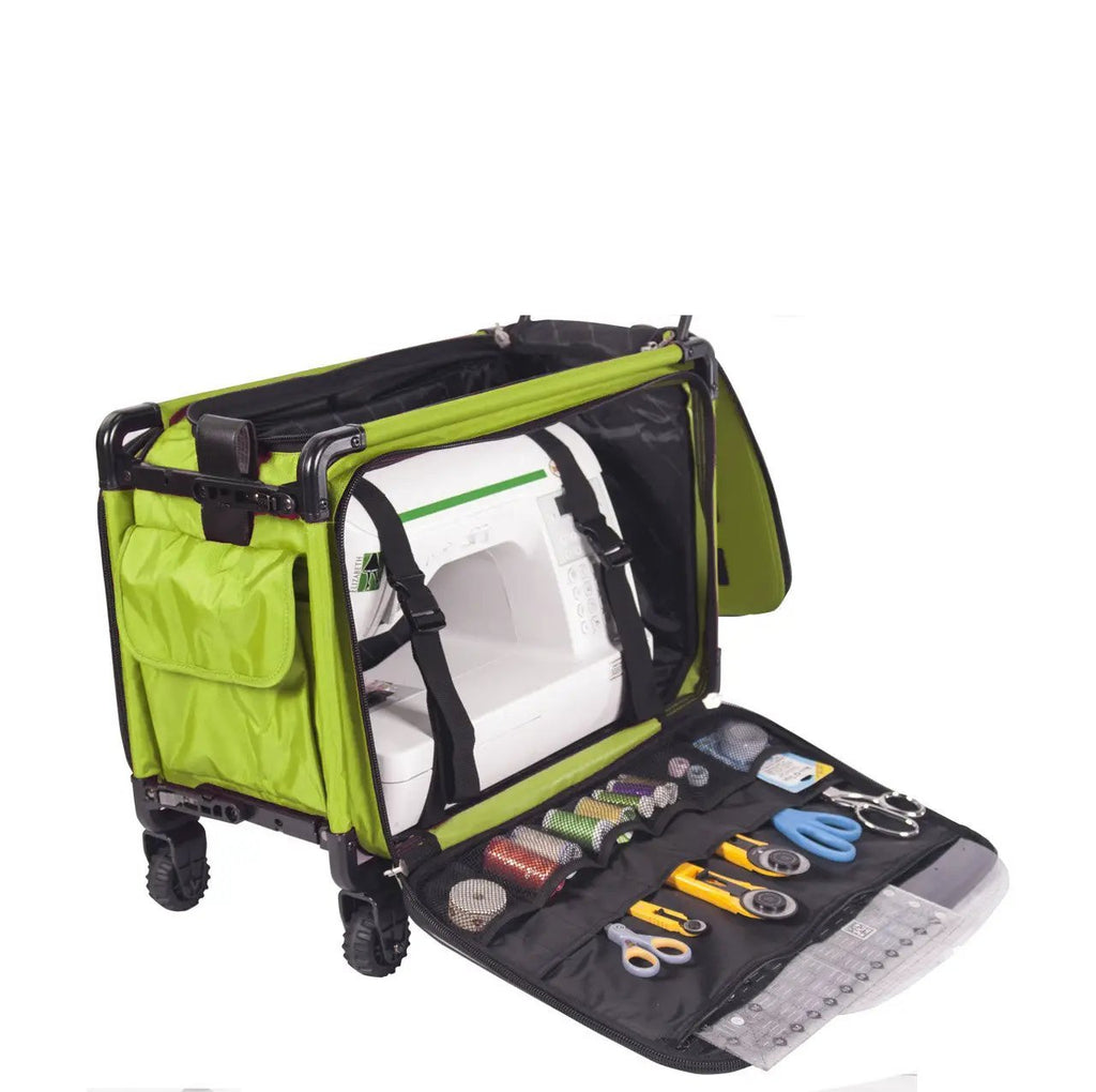 Tutto Large Machine On Wheels Lime sewing machine bag with built-in tool organizer tray