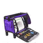 Tutto Large Machine on Wheels in purple with sewing machine inside and open tool-roll kit