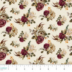 Dark Romance Blooming Beauty Cream quilting fabric with lush romantic floral motifs by Annie Quigley for Camelot Fabrics