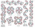 Momo-Dini embroidery designs Ornamental Flowers 3 set of 9 pink and teal floral motifs