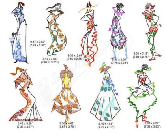 Momo-Dini Embroidery Designs - Fashion Ladies (0900154) collection, colorful dress silhouettes