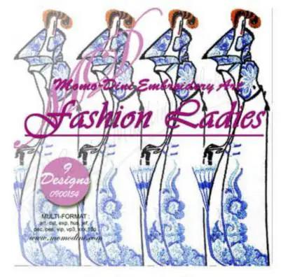 Momo-Dini Embroidery Designs - Fashion Ladies, blue silhouettes, 9 designs