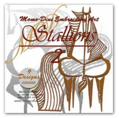 Momo-Dini Stallions 2 embroidery designs - cover features brown horse silhouettes