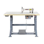 Consew 104-1T industrial sewing machine on beige table with servo motor