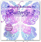 Momo-Dini Embroidery Designs Butterfly 3; colorful purple-pink-blue butterfly motifs, 9 designs included