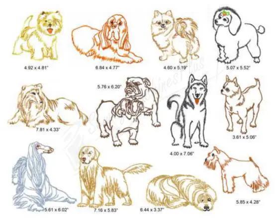 Momo-Dini Embroidery Designs Dinis Dogs 2 set of dog embroidery designs in assorted colors