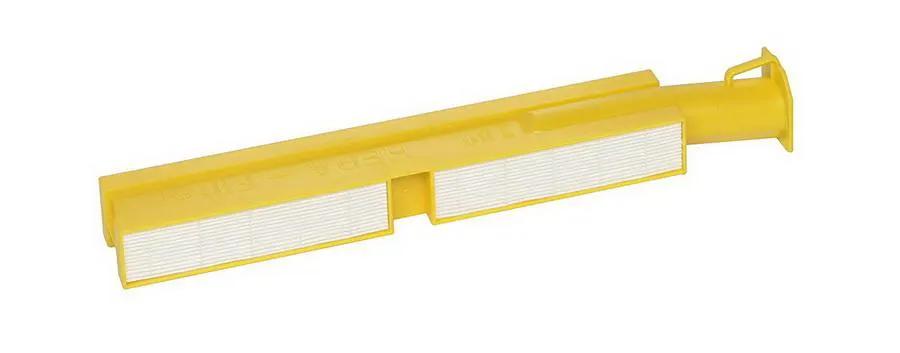 SEBO HEPA service box for X Series machines; yellow plastic housing with white pleated filters