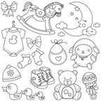 Threaders Embroidery Transfer Sheets - Baby set of baby-themed line-art designs for embroidery