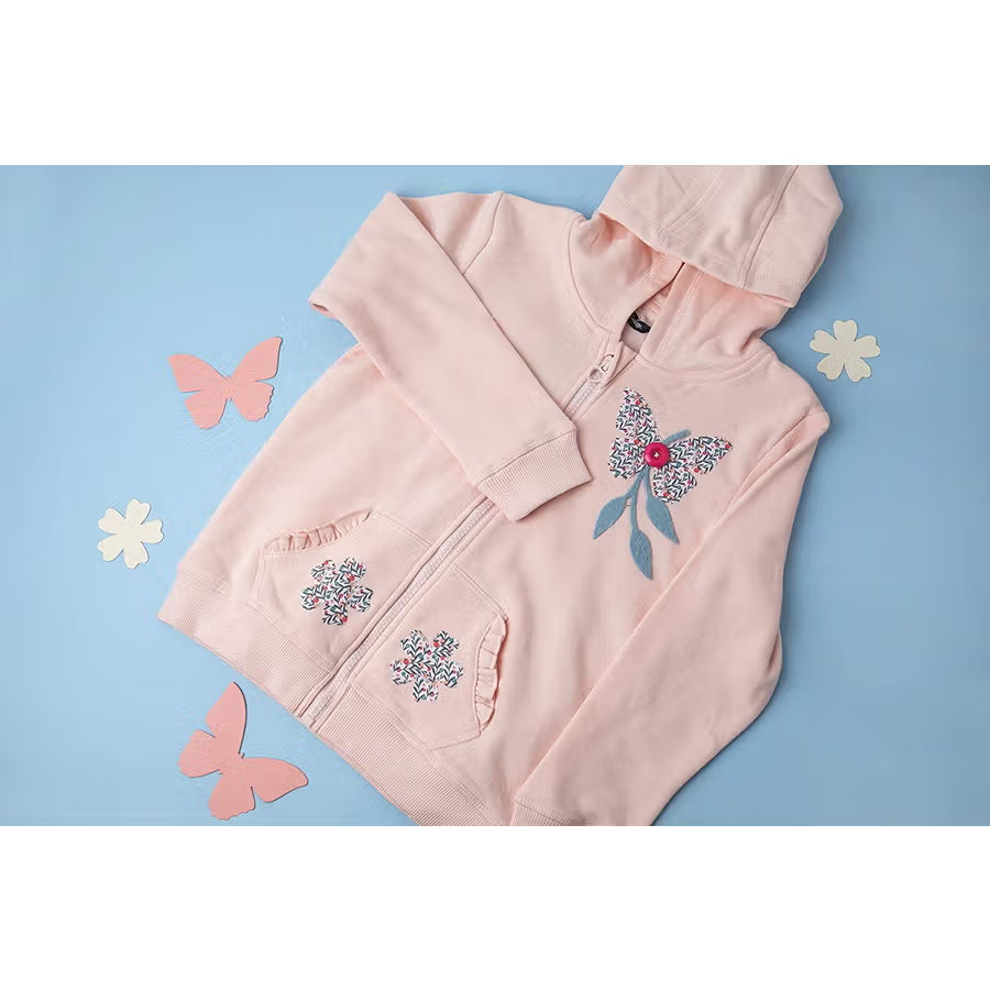 Sizzix Bigz Die Garden Wings by Olivia Rose pink hoodie with butterfly and floral embroidery