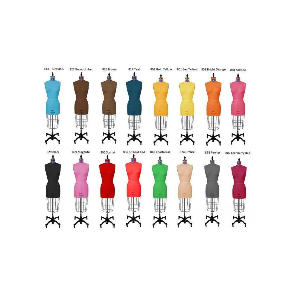 PGM Pro 602F dress form set with 16 lingerie/bridal dress forms in assorted colors on adjustable wire stands
