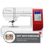 Elna eXcellence 680 Plus computerized sewing machine; white with red control panel and display