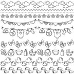 Threaders Embroidery Transfer Sheets Baby set with clouds, flowers, bunting, bows, and baby gear silhouettes