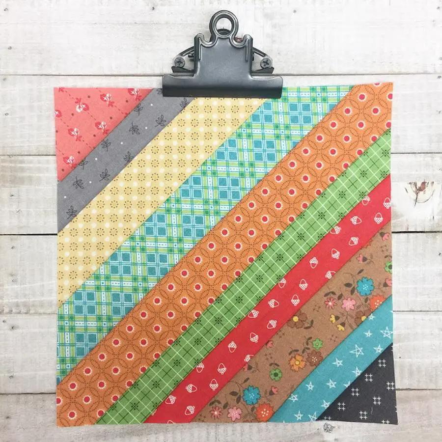 Autumn Love Sew Along Kit class quilt block with diagonal rainbow Riley Blake Designs fabrics