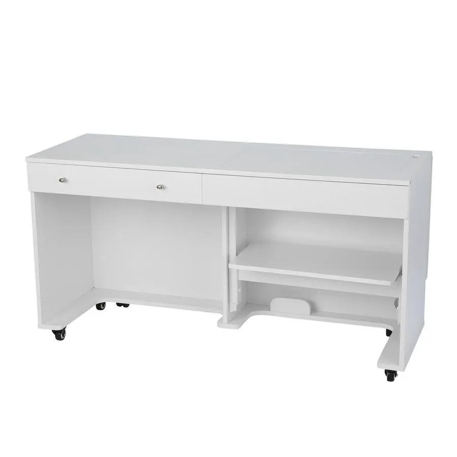 Kangaroo II Sewing Cabinet - White by Kangaroo Sewing Furniture; wheeled with two top drawers and open shelf storage.