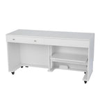 Kangaroo II Sewing Cabinet - White by Kangaroo Sewing Furniture; wheeled with two top drawers and open shelf storage.